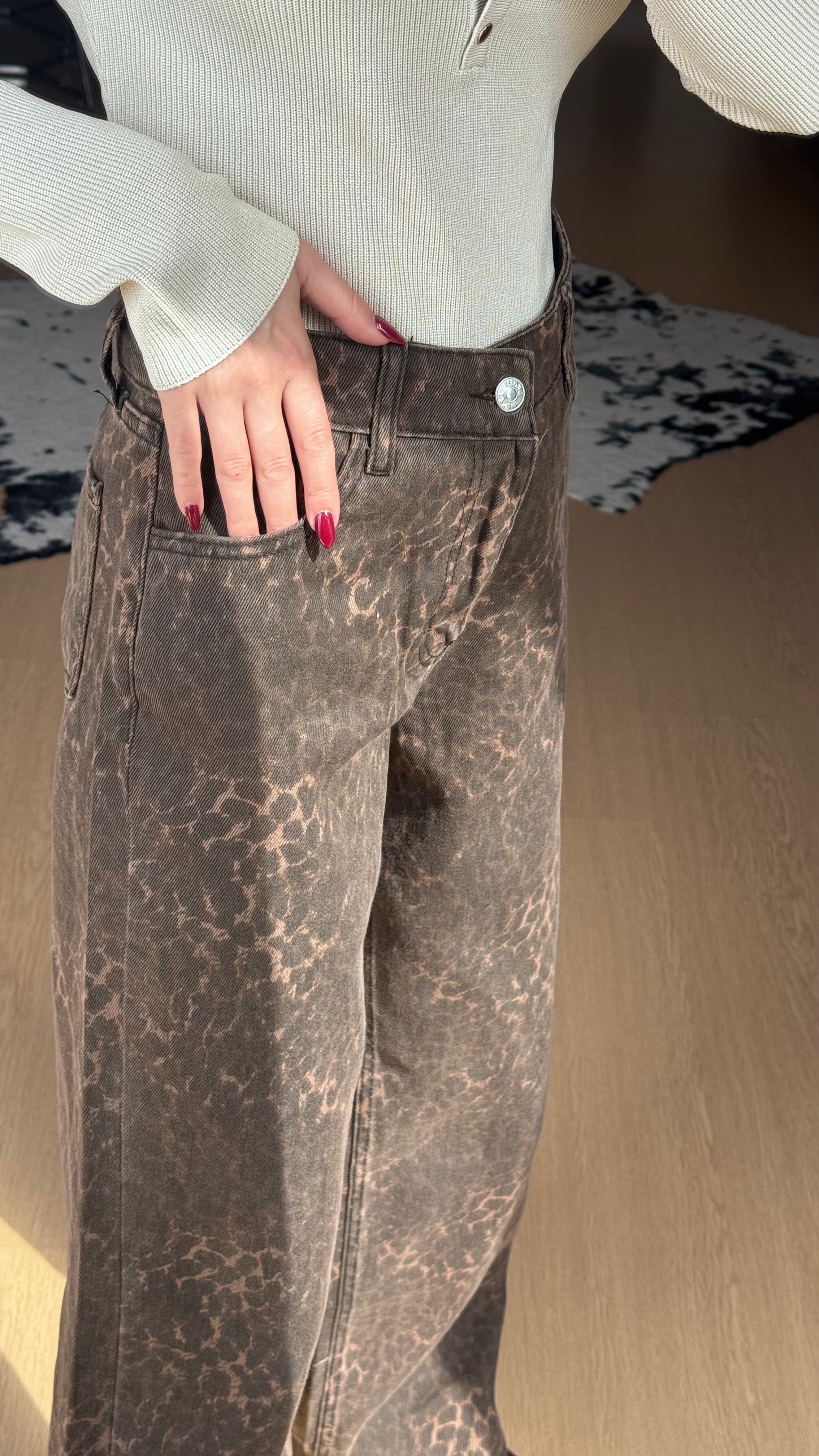 Kahverengi Leopar Desenli Pantolon