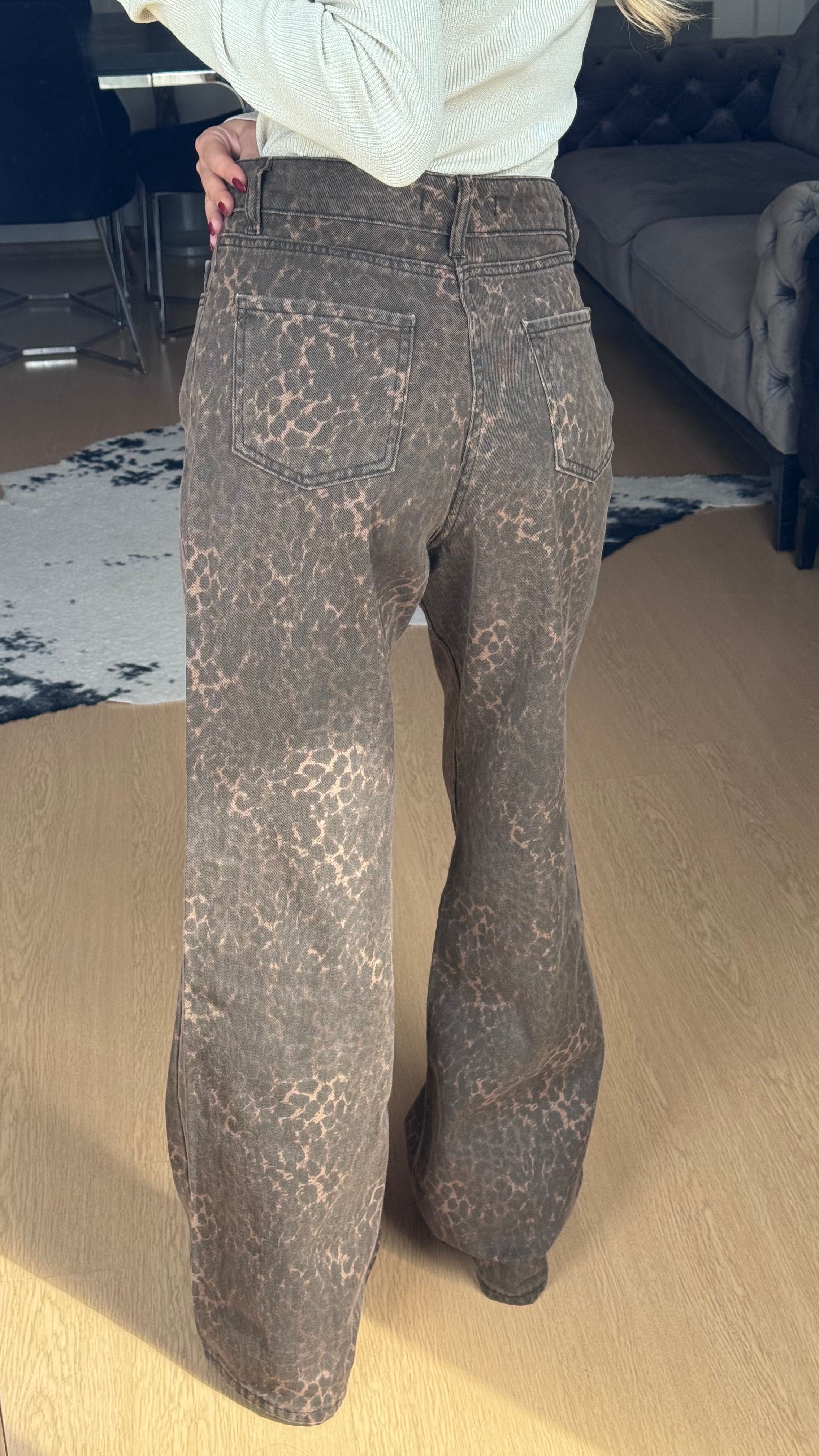 Kahverengi Leopar Desenli Pantolon