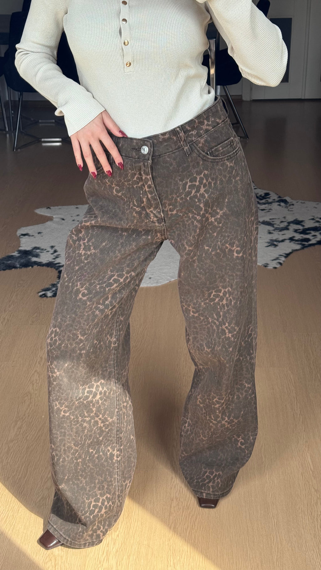 Kahverengi Leopar Desenli Pantolon