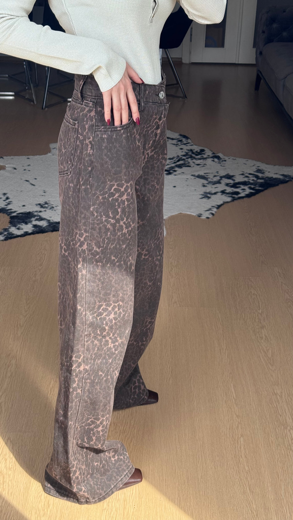 Kahverengi Leopar Desenli Pantolon